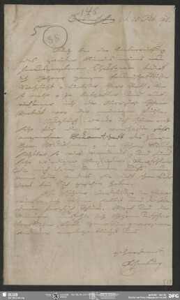 Eigenh. Brief von Johann Joachim Eschenburg an August Wilhelm von Schlegel, Braunschweig, 15.10.1798