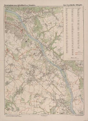 Vorortsplan von Dresden (Loschwitz-Mügeln; Potschappel-Strehlen), 1:12 500, Lithographie, 1911 : Vorortsplan zum Adreßbuch von Dresden / auf Veranlassung der Dr. Güntzschen Stiftung bearbeitet u. herausgegeben v. R. Mittelbach. - 1:12 500. - Leipzig : Mittelbach. - 2 Kt. : mehrfarb. ; versch. Gr., gefaltet [1] : Loschwitz-Mügeln. - 1:12 500. - Leipzig : Mittelbach , [1911]. - 1 Kt. : mehrfarb. Lithogr., 88 x 64 cm [2] : Potschappel-Strehlen. - 1:12 500. - Leipzig : Mittelbach , [1911]. - 1 Kt. : mehrfarb. Lithogr., 50 x 88 cm