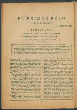 El primer beso : Comedia en un acto