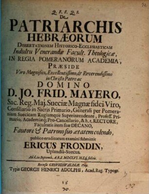 De patriarchis Hebraeorum : diss. hist. eccles.