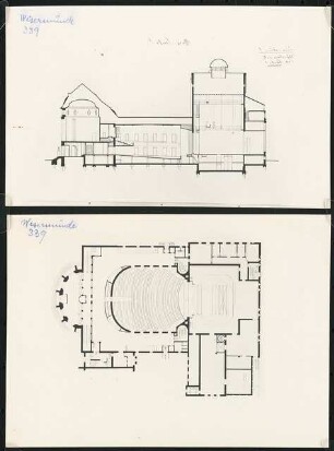 Stadttheater, Wesermünde: Grundriss und Längsschnitt