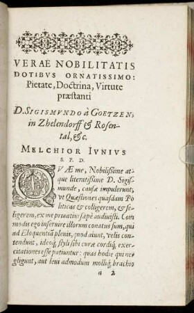 Verae Nobilitatis Dotibus Ornatissimo [...] D. Sigismundo a Goetzen [...]