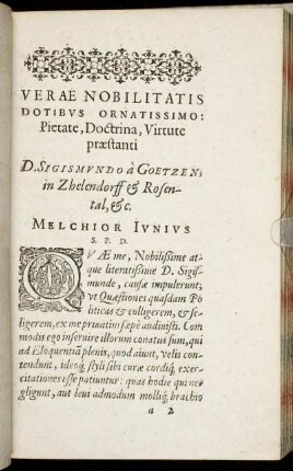 Verae Nobilitatis Dotibus Ornatissimo [...] D. Sigismundo a Goetzen [...]
