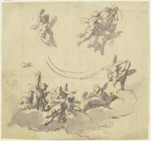 Putten mit Deckelvase und Amphora auf Wolken