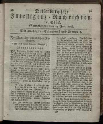 IV. Stück. Sonnabends: den 23. Jan. 1796.