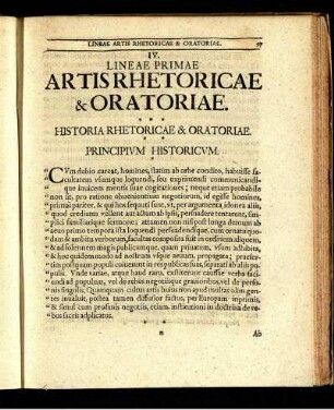 IV. Lineae Primae Artisrhetoricae & Oratoriae.