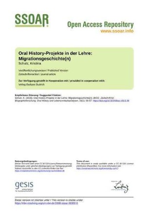 Oral History-Projekte in der Lehre: Migrationsgeschichte(n)