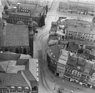 Bebauung am Postplatz in Görlitz : Blickrichtung Süden zur Frauenkirche und zur Hauptpost