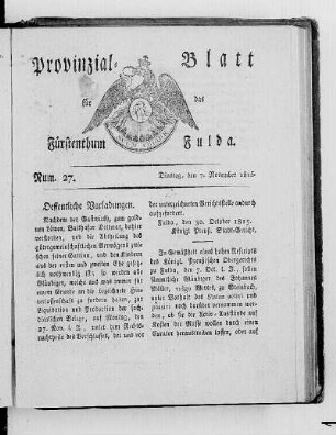 Num. 27., Ausgabe vom 7. November 1815