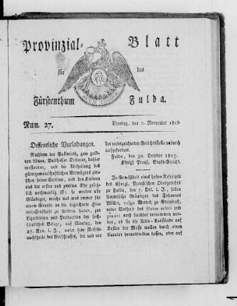 Num. 27., Ausgabe vom 7. November 1815