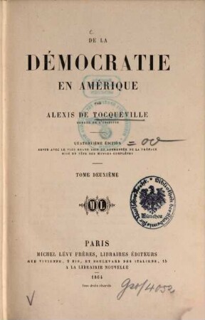 Œuvres complètes d'Alexis de Tocqueville. 2, De la démocratie en Amérique ; 2