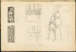 Franziskaner-Klosterkirche, Berlin: Details Fenster, Pfeiler, Ornamentik (aus: Skizzen- und Fotoalbum 1)