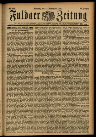 Erste Ausgabe vom Sonntag, den 11. September 1892.
