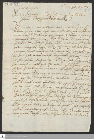 Brief von Wilhelm Christian Schneider an August Hermann Francke.