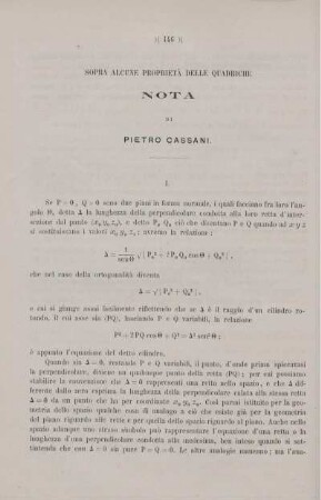 Sopra alcune proprietà delle quadriche.
