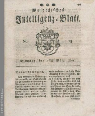 No. 13, Dienstag, den 26ten März 1805