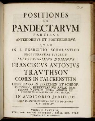Positiones Ex Pandectarum Partibus Anterioribus Et Posterioribus