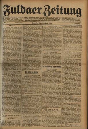 Erste Ausgabe vom Samstag, den 03. April 1915.