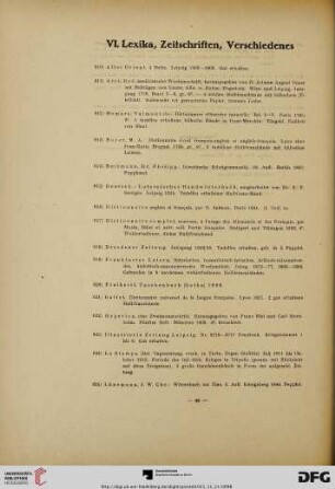 VI. Lexika, Zeitschriften, Verschiedenes (Nr. 610-634)