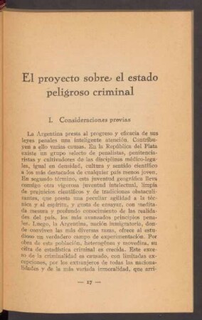 El proyecto sobre el estado peligroso criminal