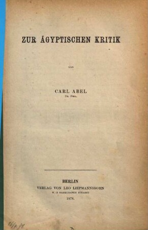 Zur ägyptischen Kritik