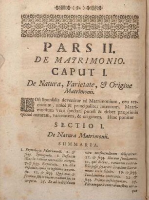 Caput I. De Natura, Varietate, & Origine Matrimonii.