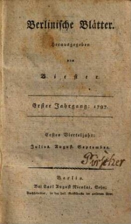 Berlinische Blätter. [1], 2. 1797