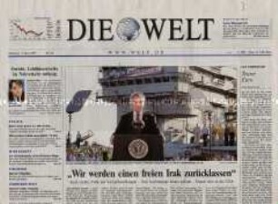 Fragment der Tageszeitung "Die Welt" zum Ende des Irak-Krieges
