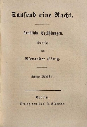 Tausend eine Nacht : Arabische Erzählungen, Zehntes Bändchen