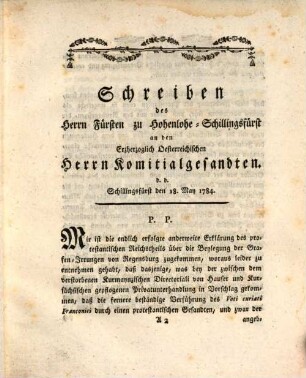 Aktenstüke die bekannte Reichsgräflich Fränkische Strittigkeit betreffend, [1]