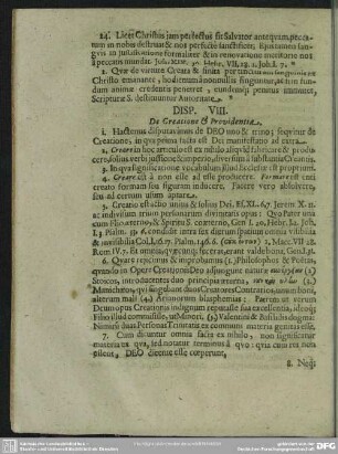 Disp. VIII. De Creatione & Providentia