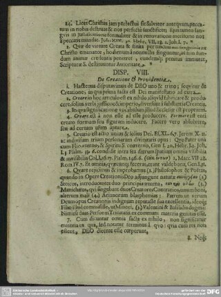 Disp. VIII. De Creatione & Providentia