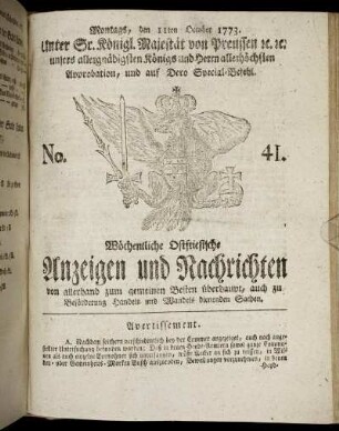 No. 41. Montags, den 11ten October 1773.