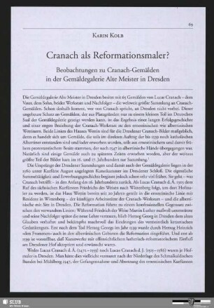 Cranach als Reformationsmaler? Beobachtungen zu Cranach-Gemälden in der Gemäldegalerie Alte Meister in Dresden