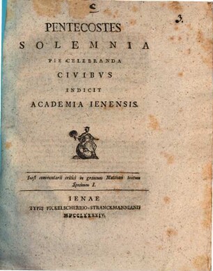 ... commentarii critici in graecum Matthaei textum Specimen ..., Specimen I.