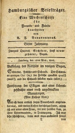 Sechster, sonst neunzehnter, Bogen