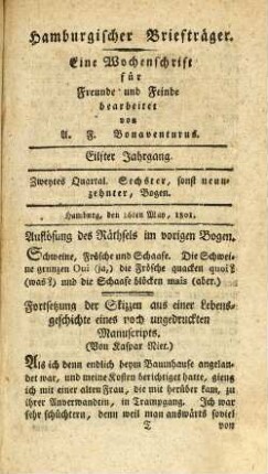 Sechster, sonst neunzehnter, Bogen