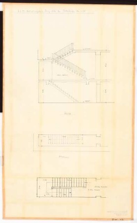 Reichsluftfahrtministerium, Berlin: Verbindungsbau: Nebentreppe Schnitt, Grundriss 1:50