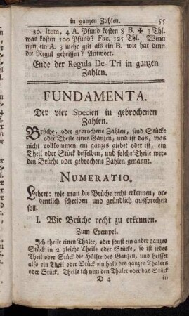Fundamenta. Die vier Specien in gebrochenen Zahlen.