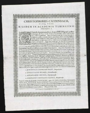 Christophorus Caldenbach, Eloq. Prof. Ejusdem In Academia Tubingensi Studiosis S.