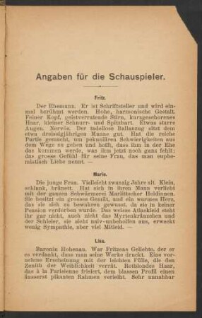 Angaben für die Schauspieler