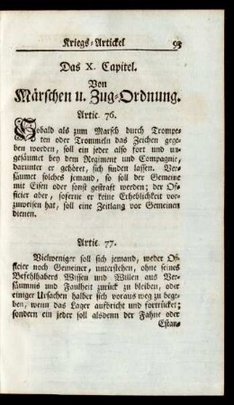 Das X. Capitel. Von Märschen u. Zug-Ordnung