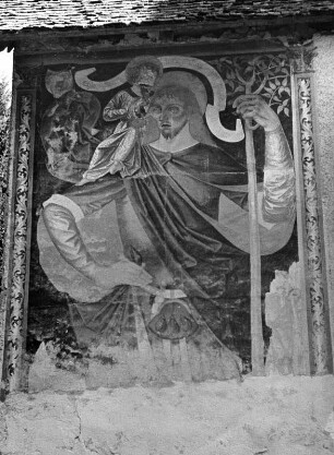 Heiliger Christopherus : Heiliger Christopherus. Fresko (1501/1515). Dellach (Hermagor), Filialkirche Sankt Helena, Außenmauer