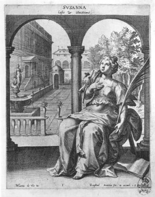Susanna : Sadeler, Raphael , nach Vos, Maarten de: Susanna. 1590. Kupferstich; 13,9 x 11,5 cm. Dresden: Kupferstich-Kabinett A 43 346 in A 1266,1 H xxi, 187