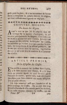 Chapitre Second. Du devoir des Régens.