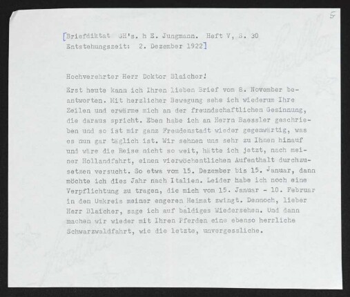 Brief von Gerhart Hauptmann an Ernst Blaicher