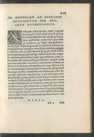 In Epistolam Ad Hebraeos Argumentum Per Erasmum Roterodamum.
