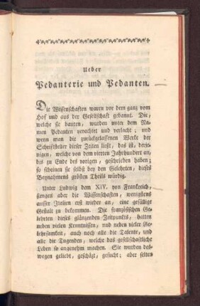 Ueber Pedanterie und Pedanten