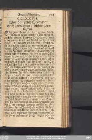 CCLXXVII. Von den Leich-Predigten. Leich-Predigten, leichte Predigten.