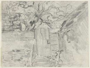 Gartenpförtchen mit Baum dahinter